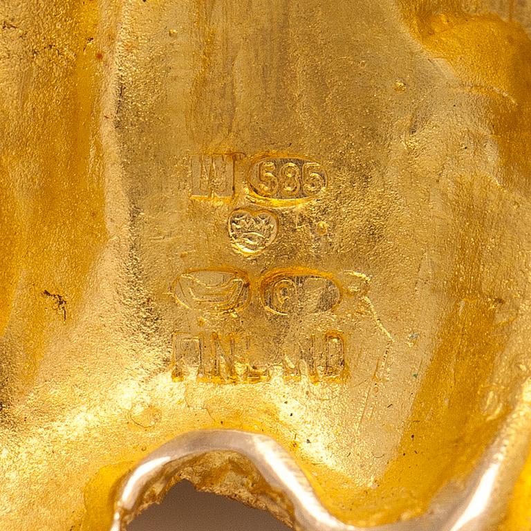 Björn Weckström, Rintaneula "Aquarius", 14K kultaa, akvamariini. Lapponia 1969.