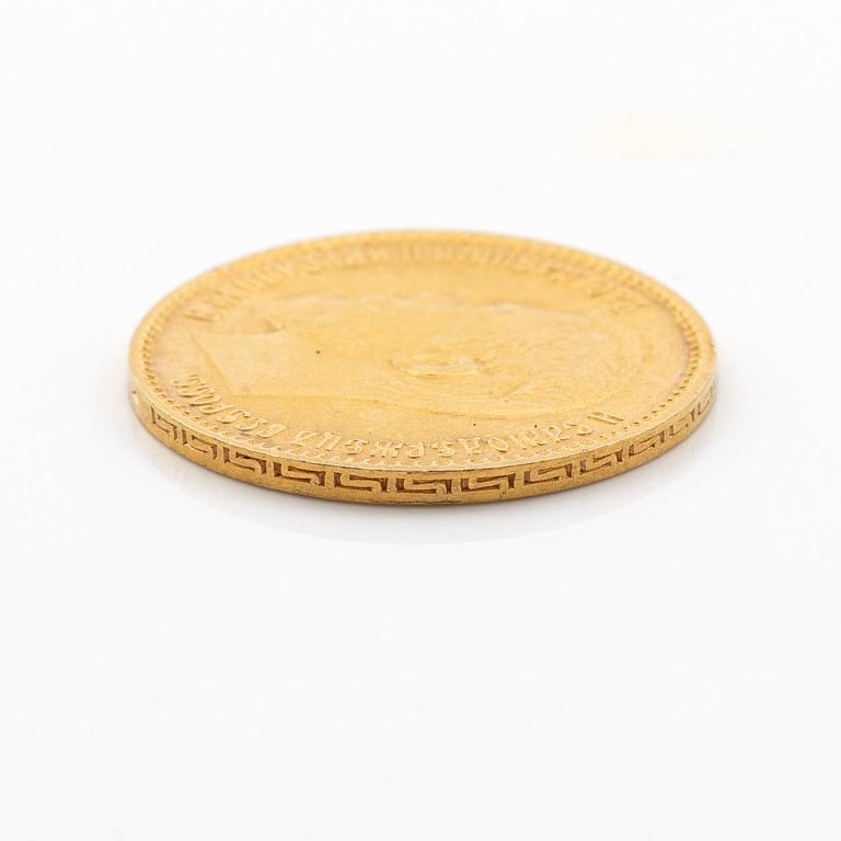 Gold coin, Nicholas II, Russia, 5 Rubles, 1904.