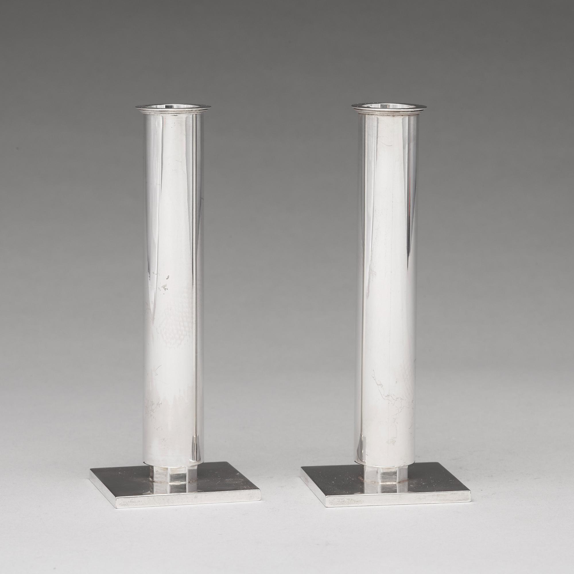 Wiwen Nilsson, a pair of sterling candlesticks, Lund, Sweden 1949.
