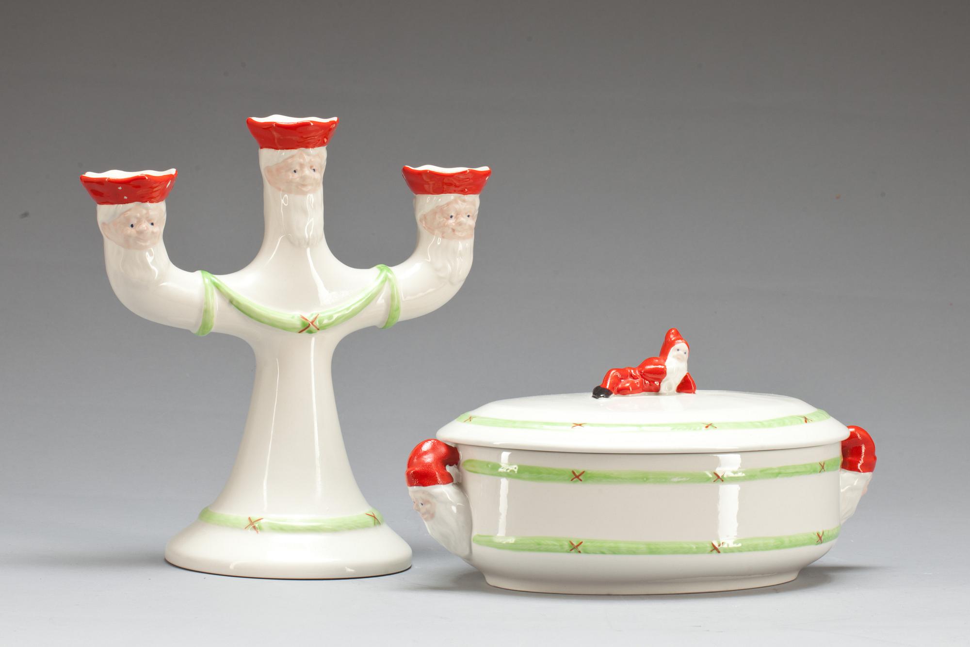 GRÖTSKÅL MED LJUSSTAKE, flintgods, "God Jul", Gustavsberg 1900-talets slut.