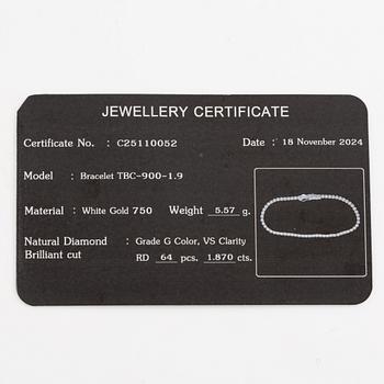 Tennis bracelet 18K white gold with brilliant-cut diamonds.