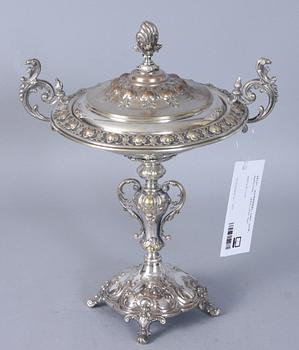 SOCKERSKÅL med LOCK, nysilver, 1800/1900-tal.