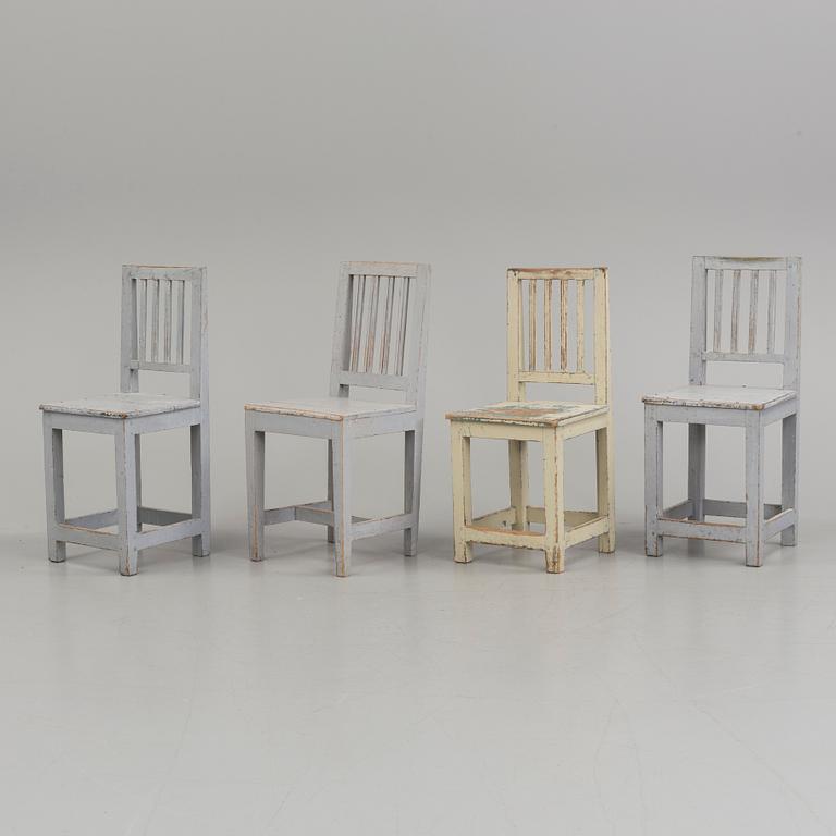 Four matched provincial painted chairs, 19th Century.