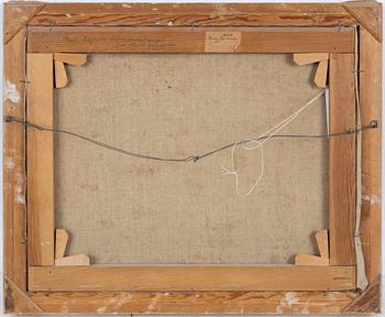 Karin Karlsson, Sommarblomster i blåvit kruka.