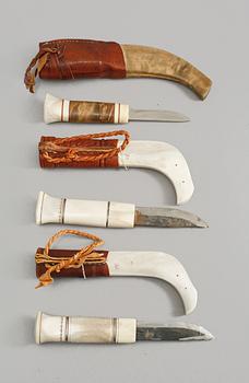 SAMEKNIVAR, 3 st, Gunnar Edholm, Jokkmokk, samt Sune Enoksson, signerade, 1900-talets andra hälft.