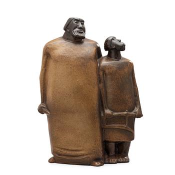 344. An Åke Holm stoneware sculpture depicting Saul and David, Höganäs 1950's.