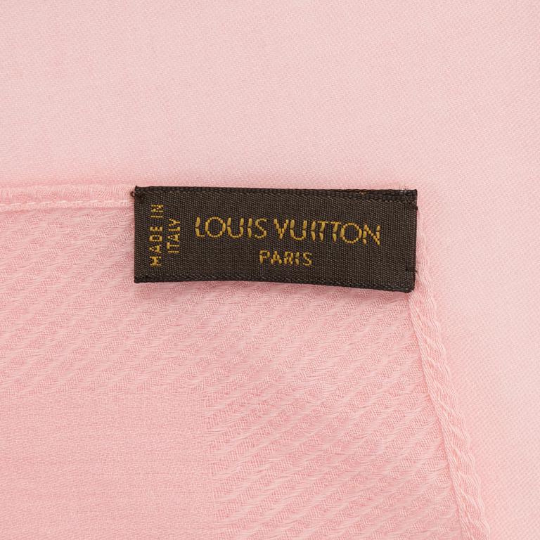 Louis Vuitton, A pink monogram kashmir /silk shawl.
