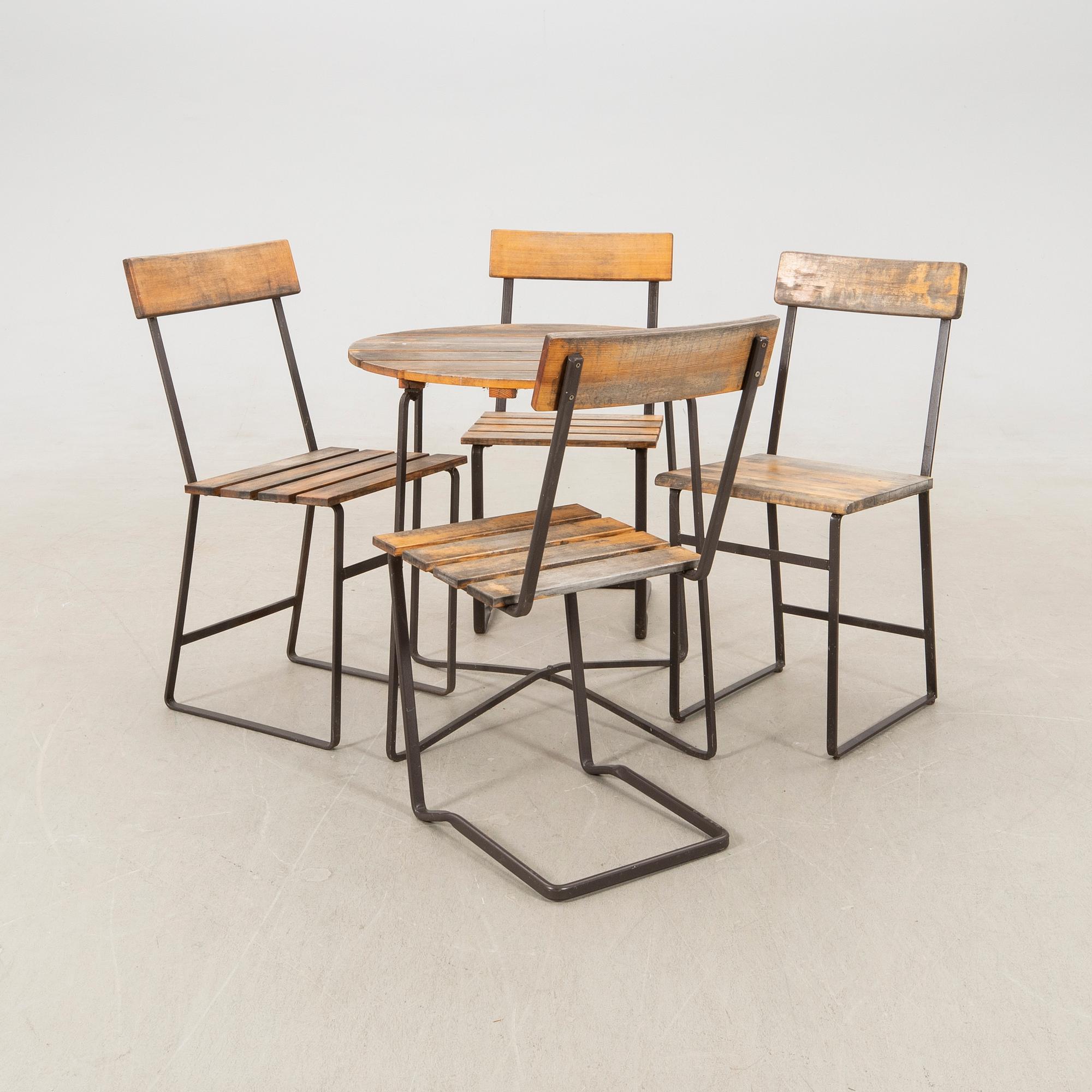 Garden furniture 5 pcs "Garden table 9A", "Garden chair 6" and "Garden chair 1" Grythyttan 1930s/40s.