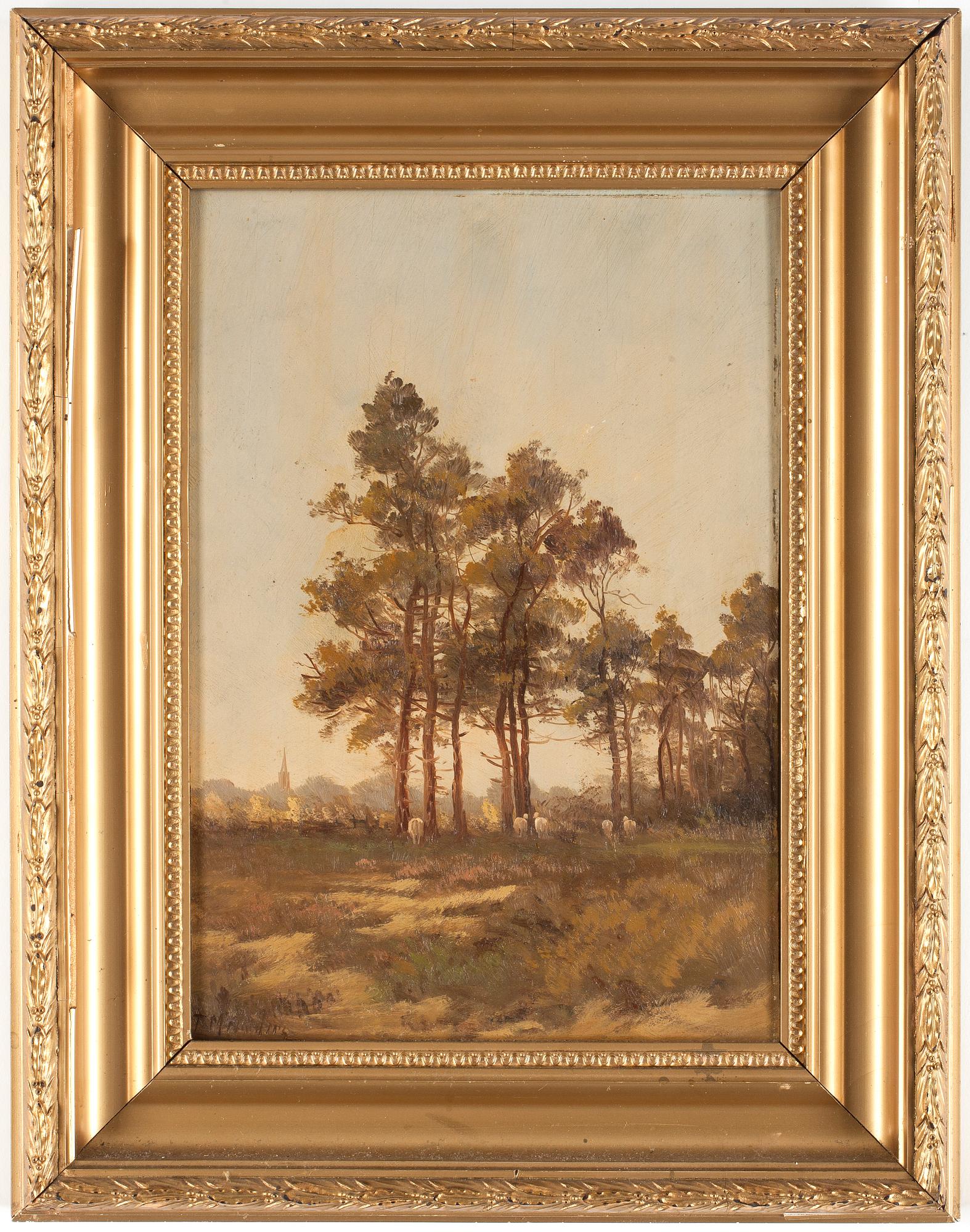 OKÄND KONSTNÄR, olja på pannå, otydligt signerad, 1800-tal.