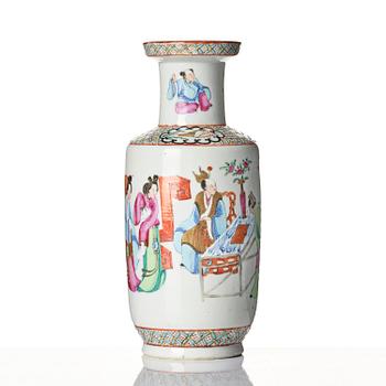 A famille rose roleau vase, Qing dynasty, 19th century.