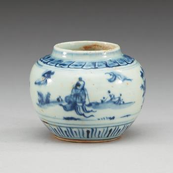A blue and white small jar, Ming dynasty (1368-1644).