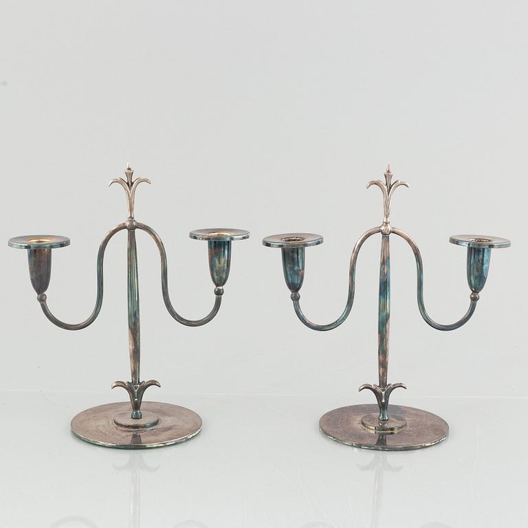 A pair of silver-plated cndelabra, second half of the 20th Century.