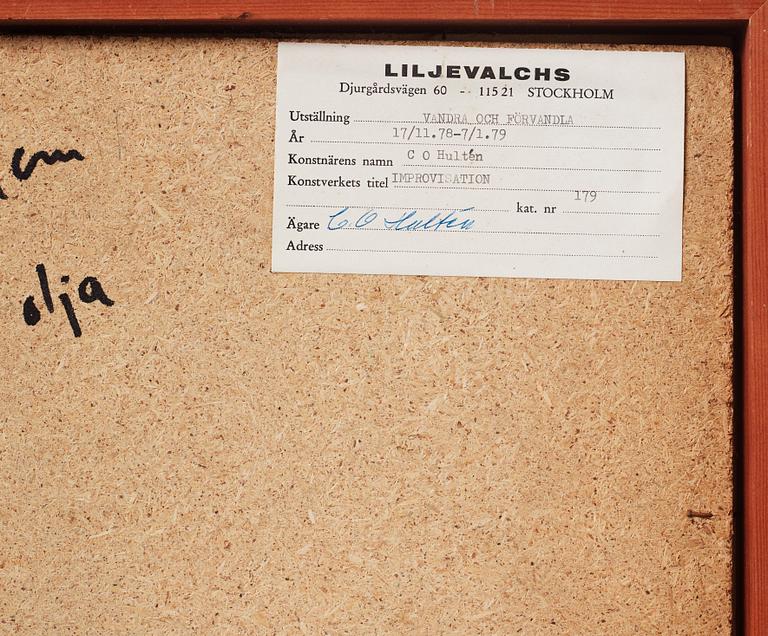 CO Hultén, olja på duk uppklistrad på pannå, signerad och utförd 1955.