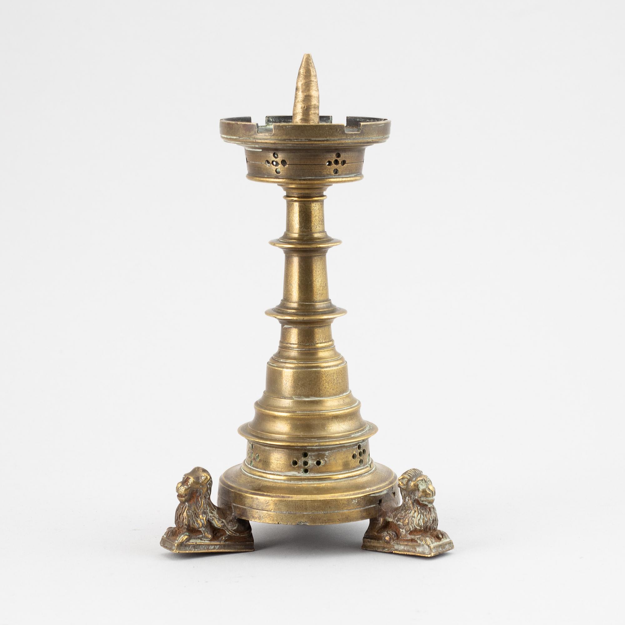 LJUSSTAKE, brons, gotisk stil, 1800-tal.