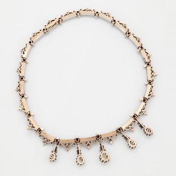 Collier 14K guld och silver med rosenslipade diamanter, 1800-tal.