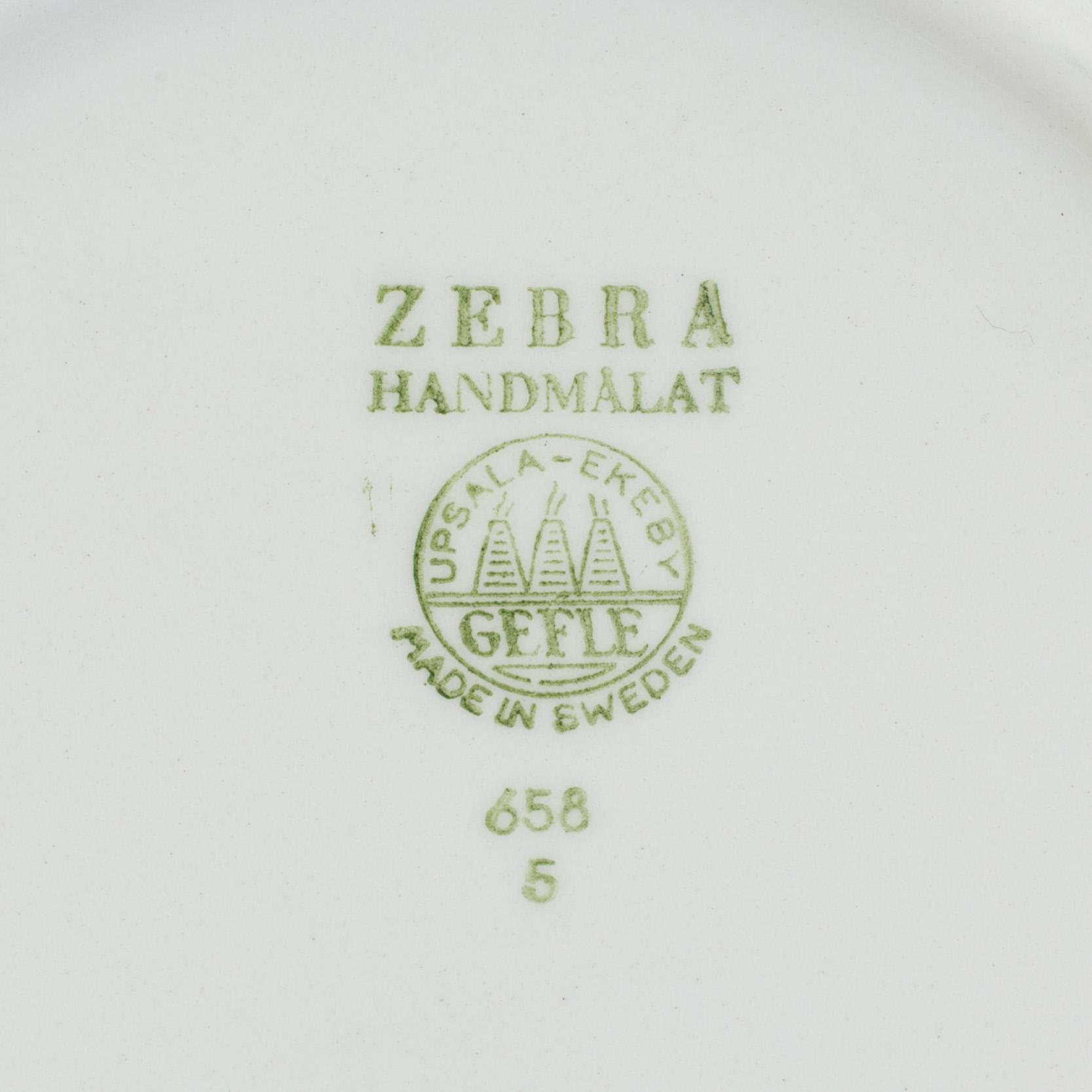 A 12 part earthenware service "Zebra" designed by Eugene Trost for Gefle, in production 1855-67.
