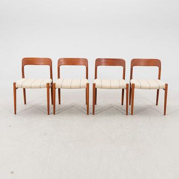 Niels Otto Møller, a set of four teak dining chairs from JL Møller  möbelfabrik Denmark 1960s.