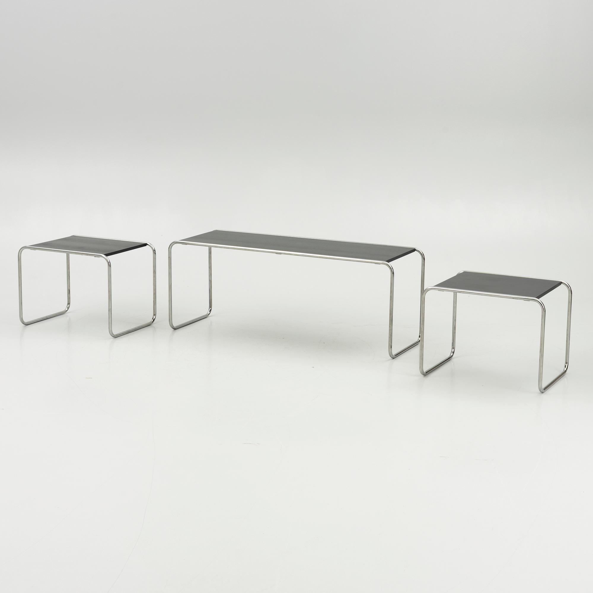 Coffee table and a pair of side tables, Thonet,.
