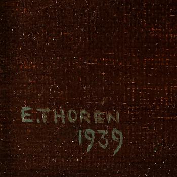 ESAIAS THORÉN, olja på duk uppklistrad på pannå. Sign och dat.