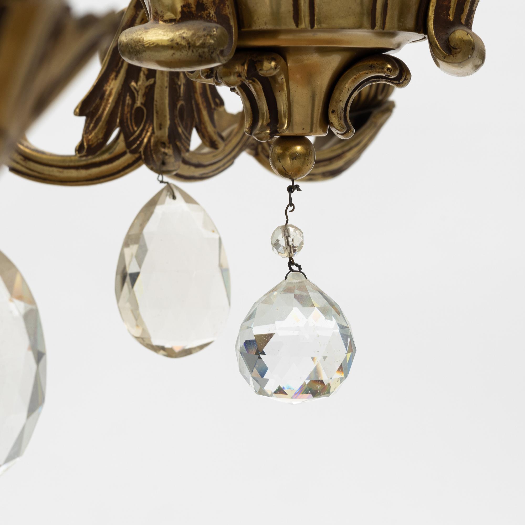 A glass and brass ceiling light, first half of the 20th Century.