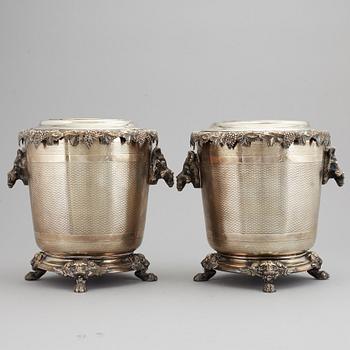 A pair of silver plate wine coolers, 20th Century.