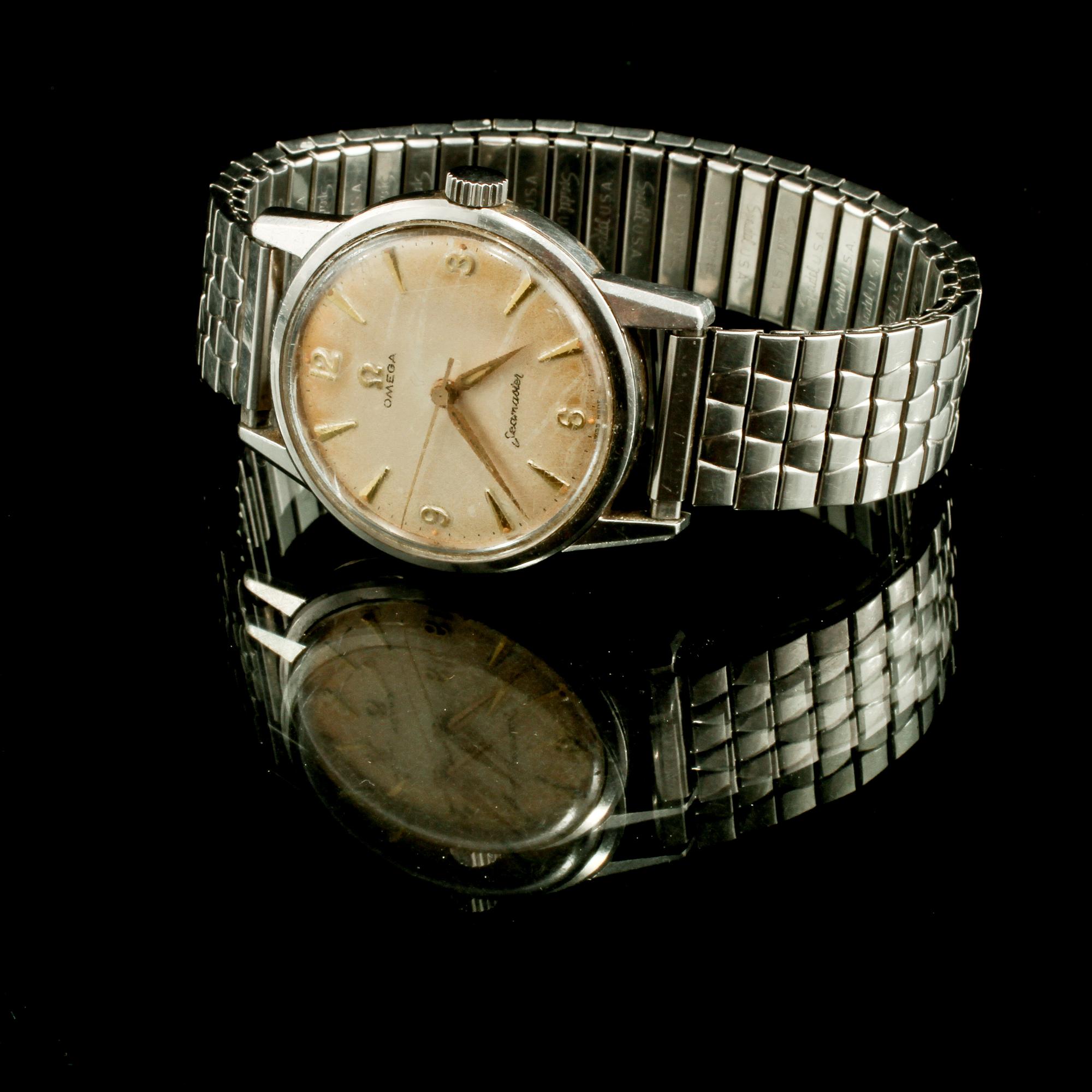 ARMBANDSUR, herr, stål,  "seamaster", Omega. 1900-talets mitt.