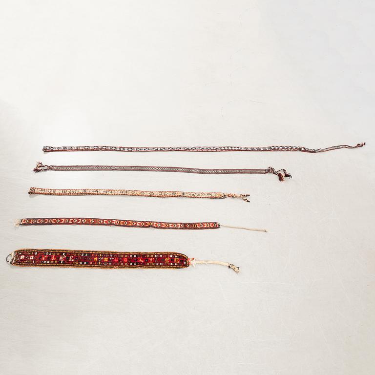 Rug bands 5 pcs Kashgai/Bachtiari and Bidjar semi-antique/antique.