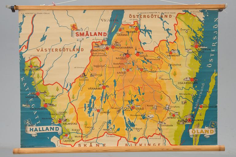 SKOLPLANSCH, Halland/Småland/Öland, Norstedts förlag, 1954.