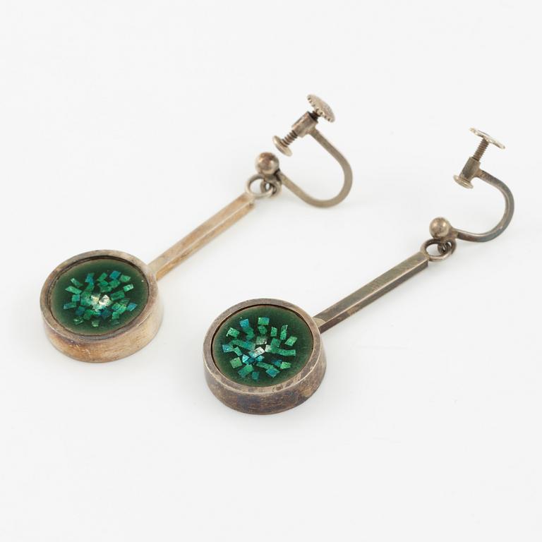 Lars Arby, three pairs of earrings, sterling silver and enamel, Gothenburg 1967 and 1969.