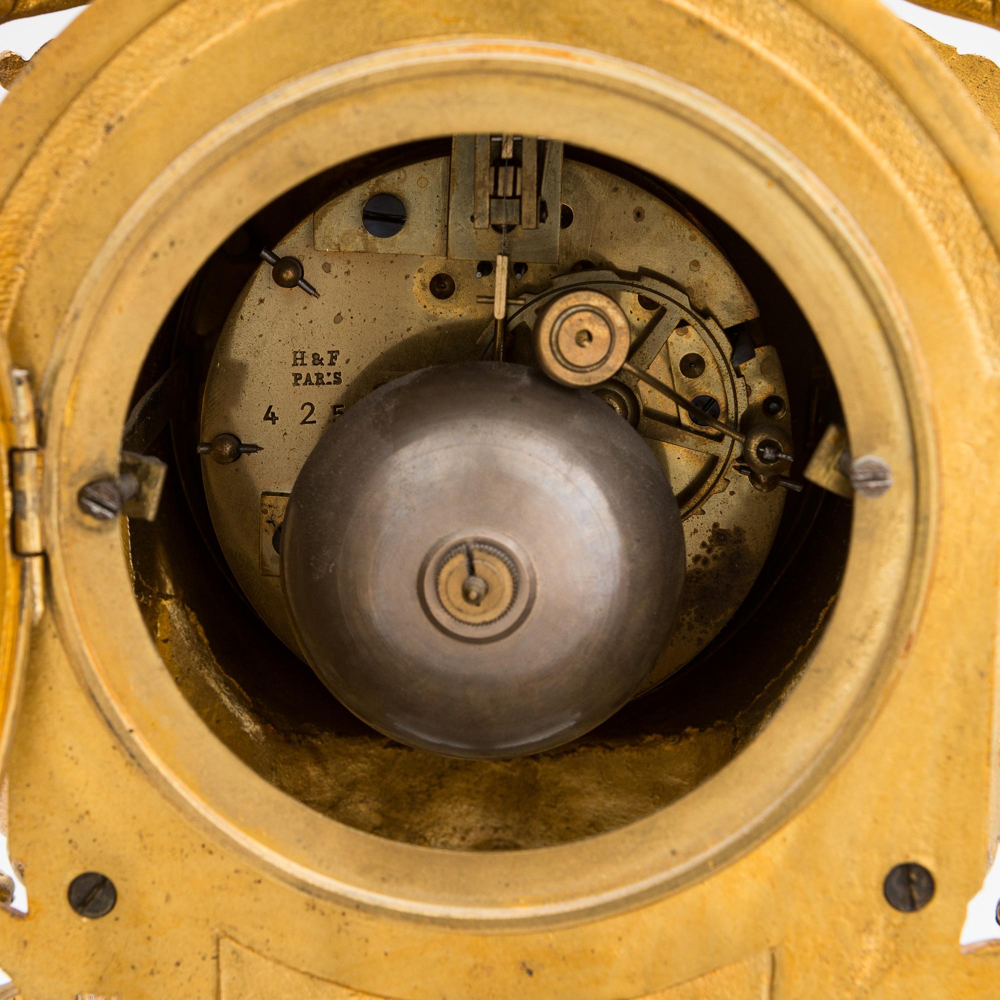 A gilt bronze Mantle Clock, marked H&F Paris, late 19th century.