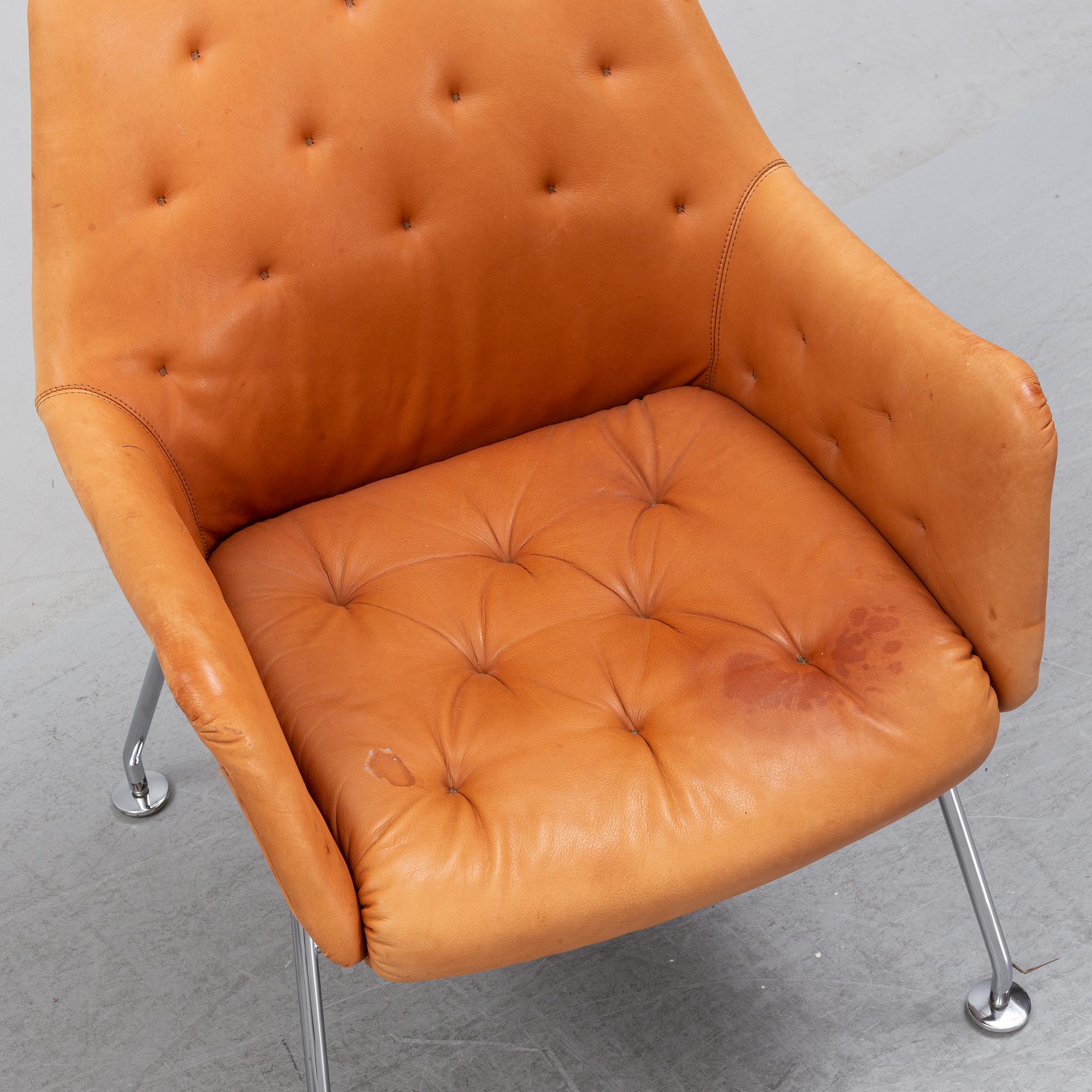 Six leather armchairs, 'Mirja', by Bruno Mathsson for Dux.