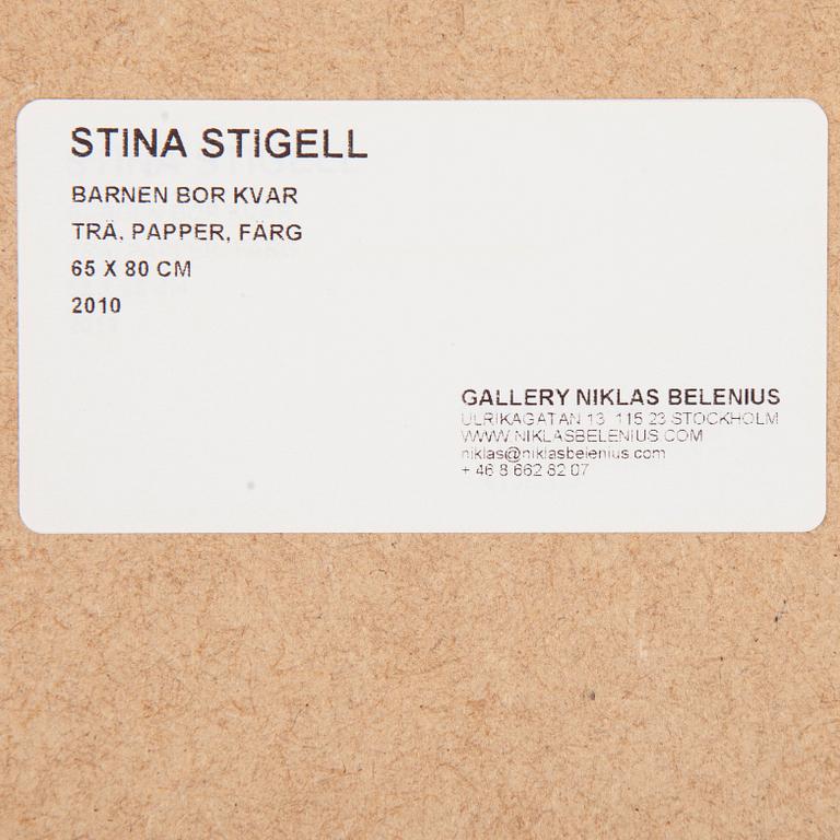 STINA STIGELL, trä, papper, färg, signerad och daterad -10.