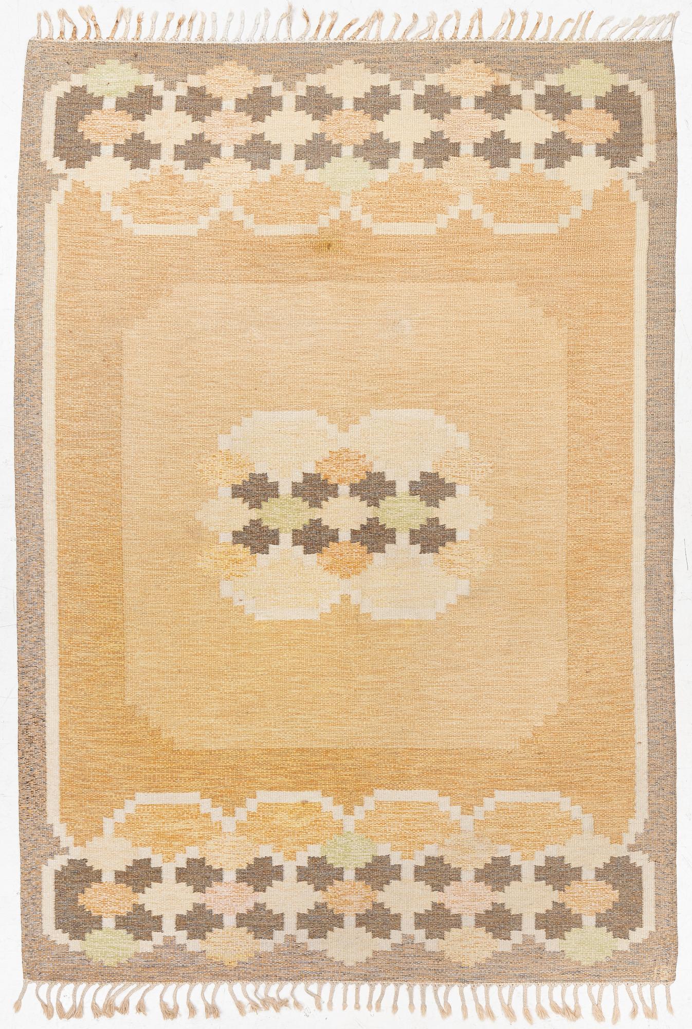 Ingegerd Silow, a flat weave rug, signed IS, c. 270 x 185 cm.