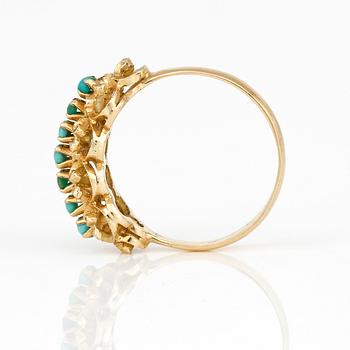 RING, 18K guld med cabochonslipade turkoser.