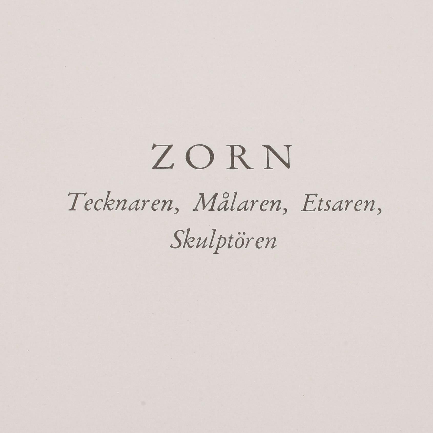 BOK, "Zorn tecknaren, målaren, etsaren, skulptören" av Gerda Boëthius. Stockholm/Nordisk, Rotogravyr, 1949, uppl 1457.
