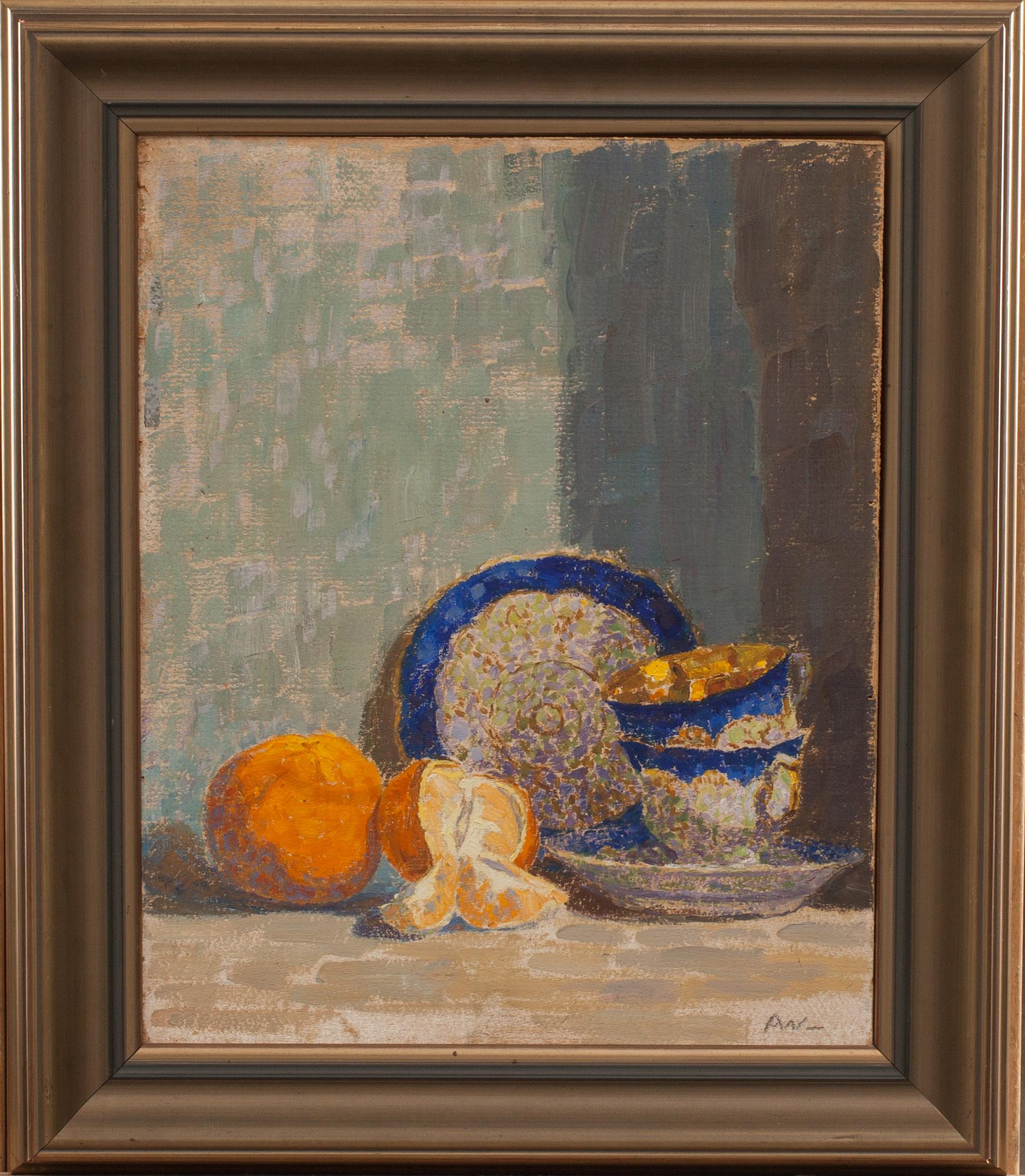 AGNES WIESLANDER, oljemålning på pannå, monogramsignerad.