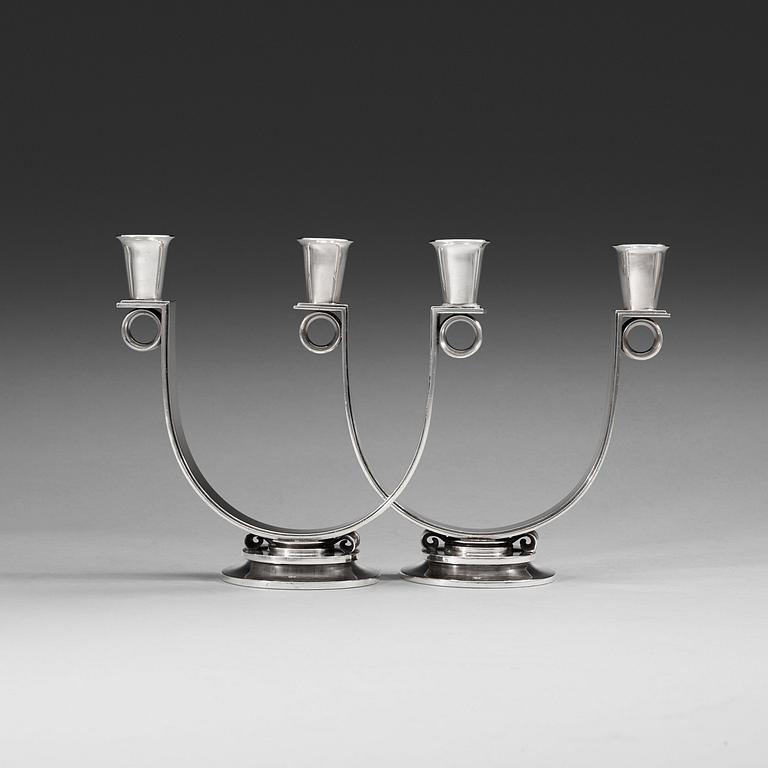 A pair of Gunlach Pedersen sterling candelabra, Georg Jensen, Copenhagen 1925-32, design nr 623.