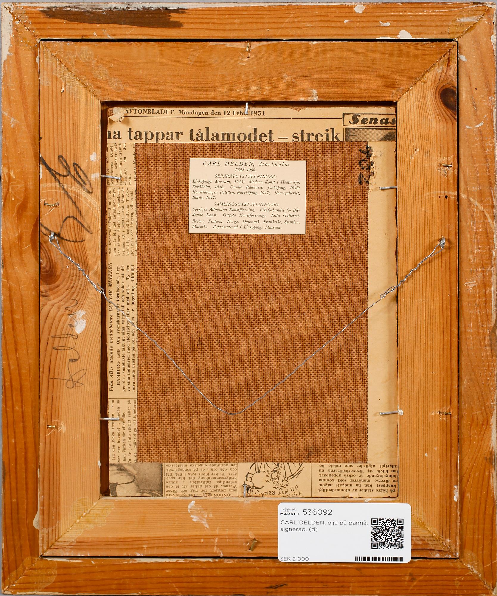 CARL DELDEN, olja på pannå, signerad.