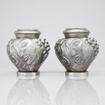 Anna Petrus, a pair of lidded pewter 'Profilvasen' jars, Svenskt Tenn, Stockholm 1980.