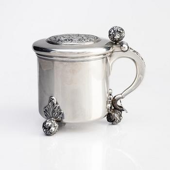 Christian Hammar, a silver baroque style tankard, Stockholm, Sweden, 1856.