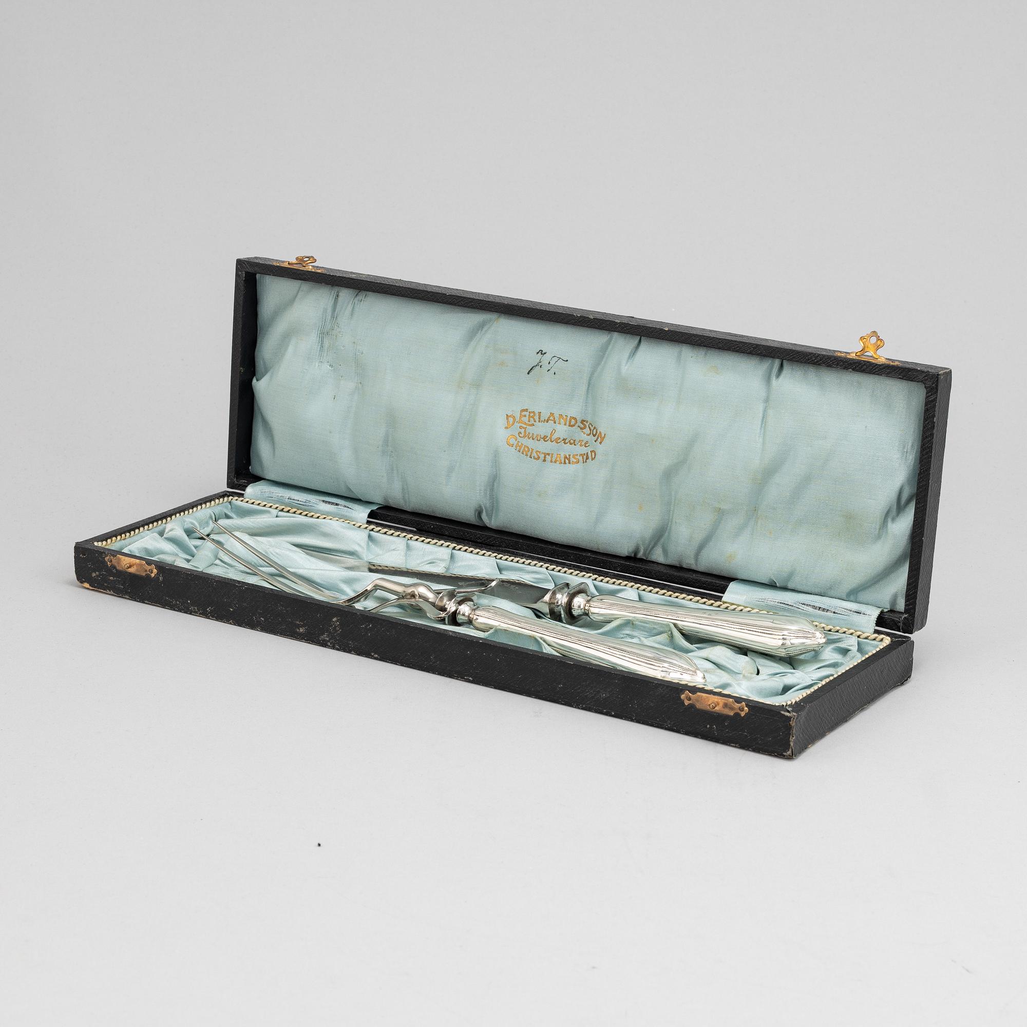 A set of Swedish Art Nouveau carving cutlery, mark of  B Erlandson, Kristianstad 1912.