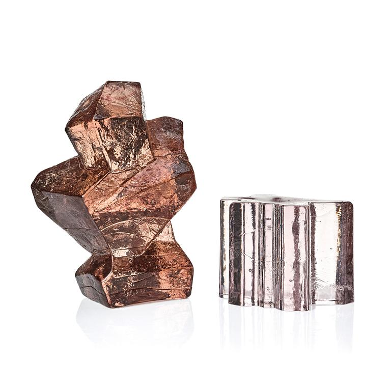 Edvin Öhrström, two cast glass sculptures, Lindshammar glassworks, one dated 1986.