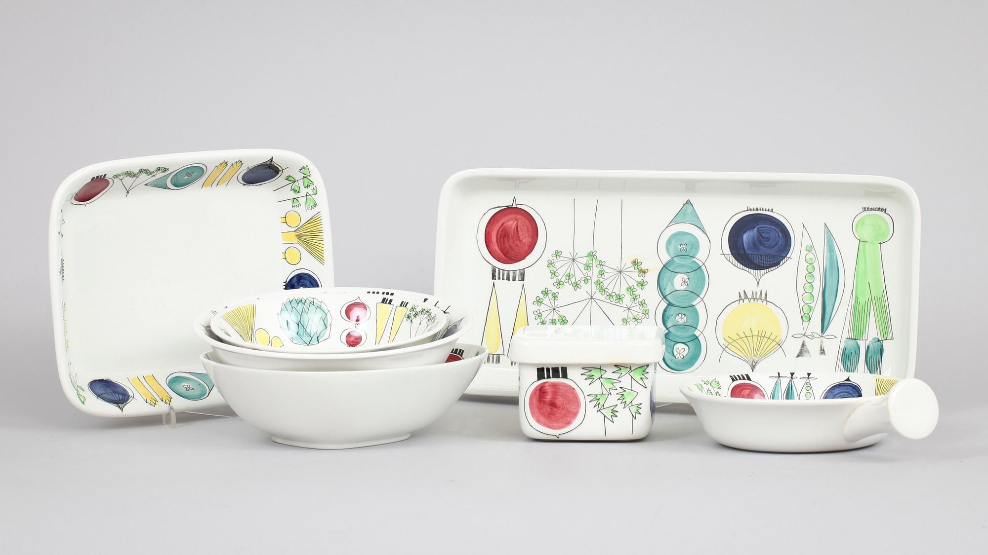 SERVISDELAR, 7 delar, flintgods, "Picknick", Marianne Westman, Rörstrand.