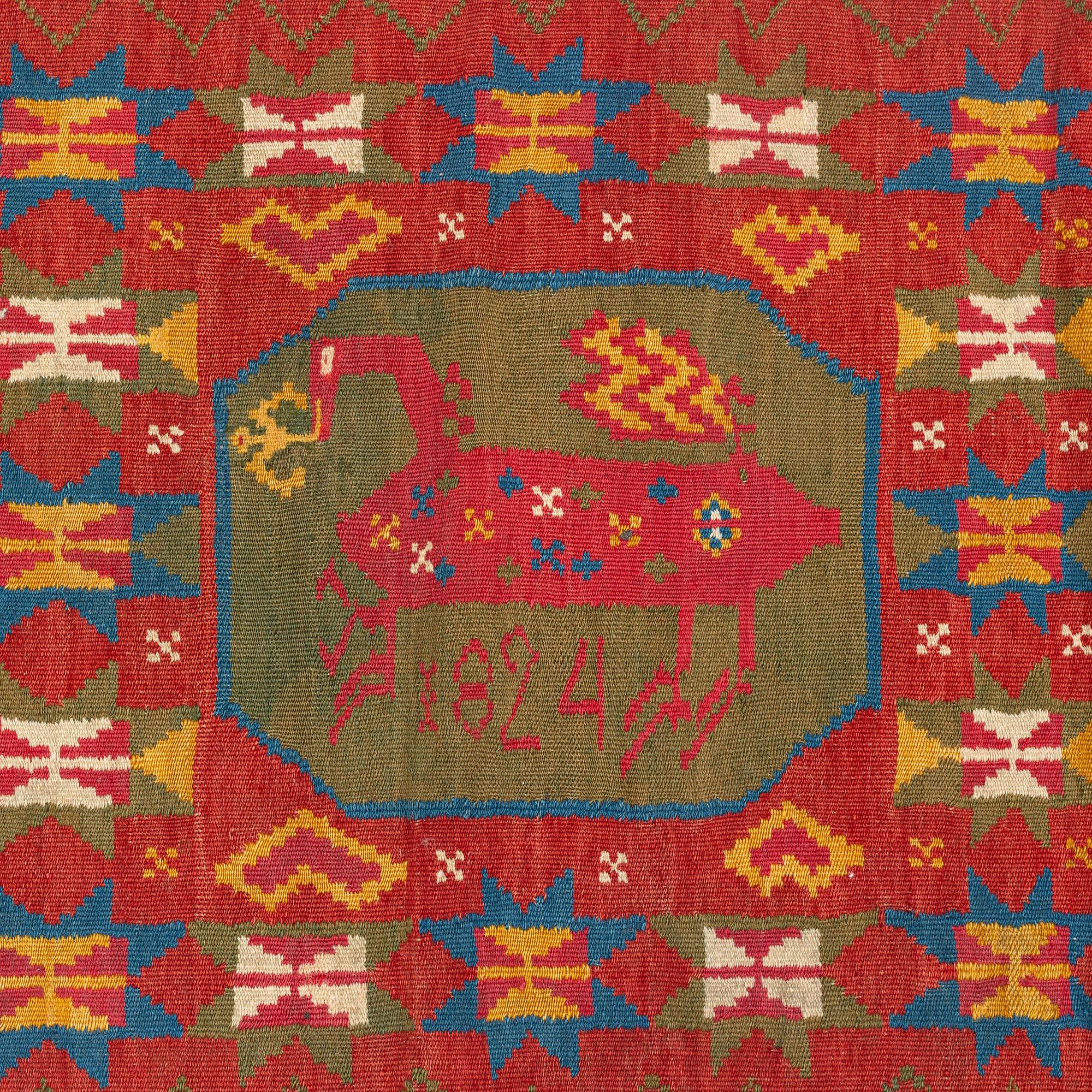 Åkdyna "Bäckahästen", rölakan, ca 108 x 51 cm. Skåne, signerad och daterad ANNO 1824 HHD.
