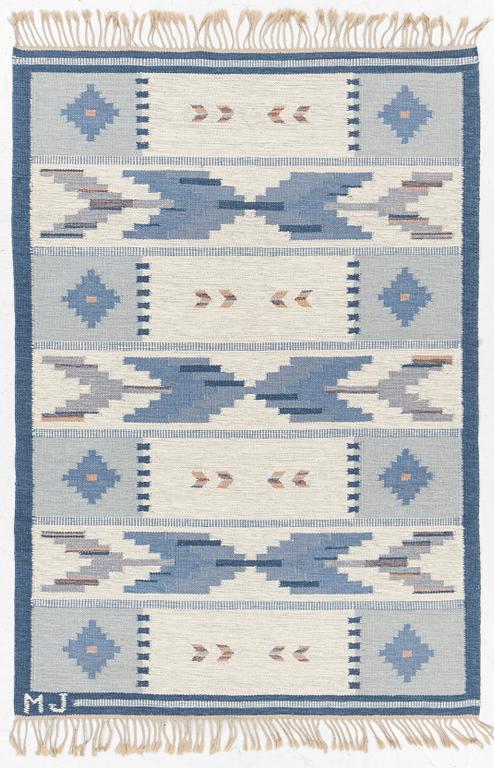 Rug, flat weave, signed MJ, 200 x 140 cm.