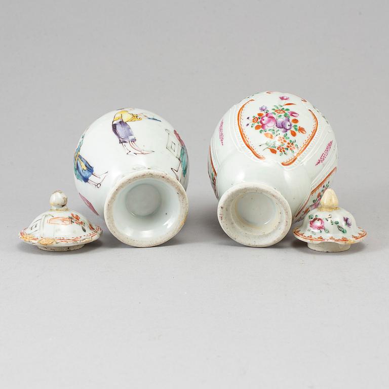 TEDOSOR med LOCK, två stycken, kompaniporslin. Qing dynastin, Qianlong (1736-95).