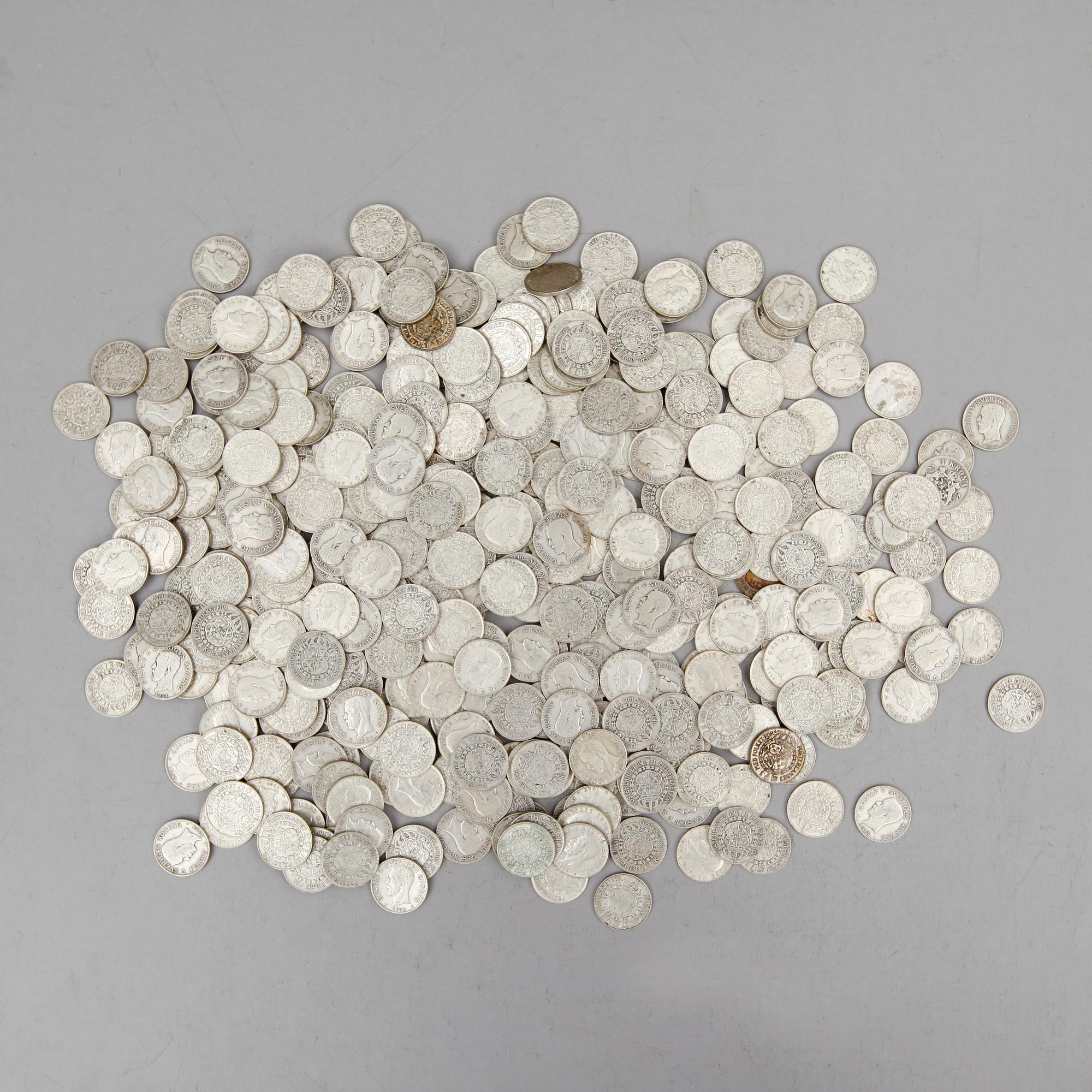 SAMLING SILVERMYNT, enkronor, Gustaf V, 1910-1941. Vikt ca 3000 gram.