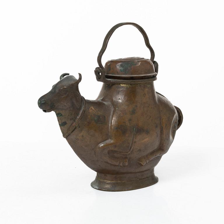 An Indian copper ewer in the shape of a bull Probably Rajasthan, 19th Century.