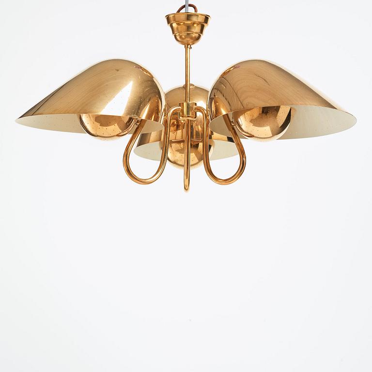 Carl-Axel Acking, a brass and white lacquered ceiling lamp for Bröderna Malmströms, Sweden 1940's.