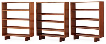 496. A set of three Josef Frank mahogany bookcases, Svenskt Tenn, model 1142.